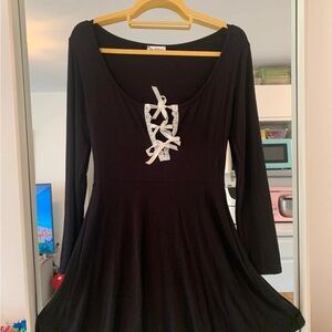 Miss Selfridge Black Long Sleeve Dress with Lace-Up Detail